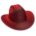 Dettaglio cappello da cowboy rosso scuro con paillettes scintillanti per feste e palchi - Rosso