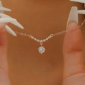 Rose gold teardrop necklace with a round brilliant cut cubic zirconia pendant - Wave Pave Round Stone Necklace (H-170) / KC Gold