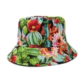 Close-up of bucket hat showing vibrant red floral print and high-quality stitching on black canvas - M(56-58cm) / Multicolor Cactus Print