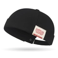 Klassieke zwarte Docker-muts van katoenen canvas met vintage stoffen patch en riempje - Verstelbaar / Zwart