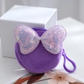 Purple plush coin purse with sparkling sequin bow and matching lobster clasp hook - Purple
