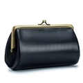 Bolso de noche vintage en cuero negro con cierre de marco de metal cobre antiguo - Negro
