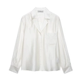 Elegante camicia in raso bianco perlato a maniche lunghe con tasca ricamata e texture - XS / Tops