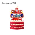 Circus clown and bear theme cake topper with Happy Birthday lettering on strawberry cake - Large Birthday Cake Topper