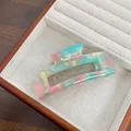 Pince à cheveux rectangulaire en acétate marbré rose et menthe dans un coffret - Vert Irisé 10.5CM