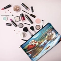 Trousse à maquillage de Noël imprimée avec Père Noël et rennes sur fond rose - Traîneau du Père Noël (HZB02-5)