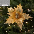 Glittering 26cm golden velvet Christmas flower decoration for festive tree DIY arrangements - Gold
