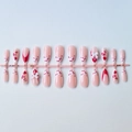 Pink press-on nails with red cherry patterns, white 3D bows and elegant pearls - Bare Strip
