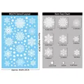 Detailed size chart for Christmas snowflake window stickers featuring various flake dimensions - Single Snowflake BQ274