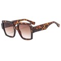 Retro square oversized sunglasses featuring leopard tortoiseshell frames and brown lenses - Demi Frame Gradient Tea Lens
