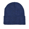 Classic dark blue knitted beanie with thick textured yarn and a folded cuff design - Navy Blue