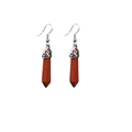 Red jasper hexagonal crystal column earrings with silver hollow flower filigree caps - Red Jasper