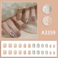 Uñas postizas metálicas plateadas y rosas con lunares, forma cuadrada corta, 24 piezas - A3359 (Con Pegamento)