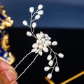 Silver bridal hair comb with handmade pearls and sparkling rhinestones for wedding styling - HS-J4475 Single Silver Pearl Rhinestone Hair Pin