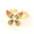 Anello dorato regolabile con design a farfalla e pietre di zircone multicolore vivaci - Farfalla in Zirconia Arcobaleno Micro Pave (Stile 2)