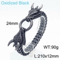 Oxidized black retro dragon head steel bracelet with 210mm woven chain for men - Oxidized Black Dragon Head (KB169232-KJX)