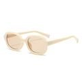 Vintage oval cream frame sunglasses with light brown lenses shown from a 45-degree angle - Beige Frame Tea Lens