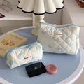 Gestepptes Kosmetiktaschen Set mit blauem Schmetterlingsmuster für die Reise - Koreanischer Stil Schleife Blau