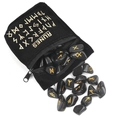 25 pieces of natural obsidian rune stones with golden engravings and black velvet pouch - Obsidian