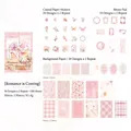 Pink floral scrapbook set including 100 sheets of vintage stickers and decorative paper - Romance is Coming