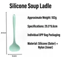 Mint green food grade silicone soup ladle with 29.5cm long handle for non-stick cookware - Large (Thick) / Light Green