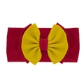 Elastic baby headband featuring a large double layered bow in red and yellow knit fabric - Red Yellow
