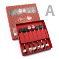 6-piece Christmas spoon and fork set with Santa and Xmas tree toppers in red gift box - Silver 6PCS Set Red Box Style A