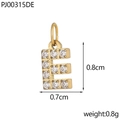 Detail of gold letter E pendant with zircon inlay and dimensions 0.8cm by 0.7cm - Letter E / Gold