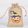 Halloween burlap drawstring bag featuring a pumpkin face and witch hat design - 10*15cm / Orange Pumpkin