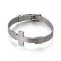 Pulsera ajustable de acero inoxidable plateado con colgante de cruz y cierre hebilla - Estilo Color Acero (KB108645-K)
