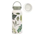 1L large capacity white stainless steel sports bottle with leaf print and ceramic liner - Ivory White 23K