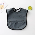 Waterproof baby bib with panda pattern and crumb catcher pocket in dark grey - Pu No-wash Bib - Gray Panda / One Size