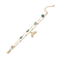 Double-layered gold bracelet with turquoise stones, pearls, and fishtail shell charm - 4# Mermaid Tail