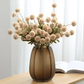 5-head cream dandelion silk flowers in a ribbed brown glass vase on a wooden table - Light Coffee