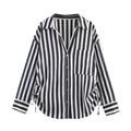 Dames casual gestreept shirt in zwart en wit met lange mouwen en trekkoord opzij - XS / Zwart-witte Strepen