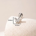 Orecchini a farfalla mini in argento con zircone e chiusura a vite, misura 0.46x0.55cm - Bianco (Pezzo Singolo)