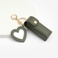 Dark green PU leather lipstick case with heart mirror charm and gold metal keychain - Army Green