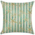 Teal and beige striped linen pillowcase featuring a distinct starfish pattern design - Style YD502-5 (Striped Starfish) / 45*45cm (No Insert)