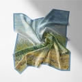 Carré en soie artistique peinture à l'huile Van Gogh champ de blé avec bordure bleue sur blanc - 53cm / Paysage avec blé - Van Gogh