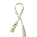 Handwoven cream cotton curtain tieback with wooden bead and bohemian tassels - Tassel Style / Off White