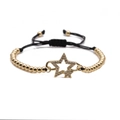 Adjustable gold bead star bracelet with micro-pave cubic zirconia on black cord - CB0312DL + Copper Beads Black Rope / Gold/Black