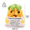 Detail shot of 7cm handmade knitted pineapple doll with encouraging card text - 3D Pineapple P Card