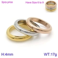 Three-piece set of 4mm polished stainless steel rings in gold, silver, and rose gold - Three-Color Intertwined Style (KR89312-K)