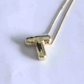 Polished golden 3D puffy bubble letter T pendant necklace with mirror finish - Letter T