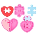 Siliconen mal voor hart-puzzel sleutelhangers en Valentijnsdag hars decoraties - Roze 3-delige set