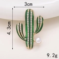 Detail of green enamel cactus brooch with rhinestones and pearl, 4.3cm high x 3cm wide - D997 Cactus