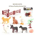 Set de 8 figuras de animales de granja con perro, gato, pato, gallo, burro y oveja con valla - Set de Animales de Granja (929-227A)