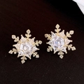 Elegant 18k gold plated snowflake earrings featuring cubic zirconia and central hexagon stone - 62# Hexagon Snowflake Gold (62# Silver Pin-Gold-Gold Plated)