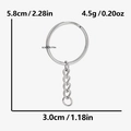 Detailed size specifications for 304 stainless steel key ring with connection chain - Silver