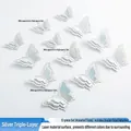 3D silver laser butterfly wall stickers set of 12 with triple layer iridescent hollow design - Silver 3-Layer